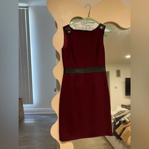 Tory Burch Sleeveless Burgundy Dress with Black Leather Accents